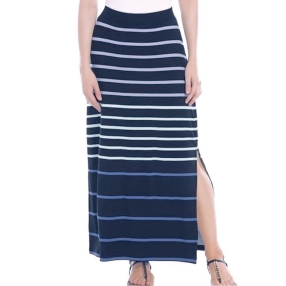 Apt 9 Women’s Striped Jersey Stretch Side Slit Maxi Skirt Blues & Greens Large